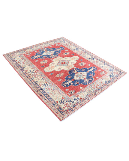 Kazak 4' 11" X 5' 11" Hand Knotted Wool Rug 4' 11" X 5' 11" (150 X 180) / Red / Wool
