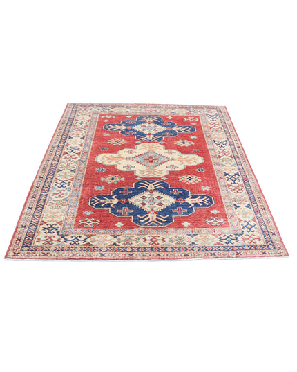 Kazak 4' 11" X 5' 11" Hand Knotted Wool Rug 4' 11" X 5' 11" (150 X 180) / Red / Wool