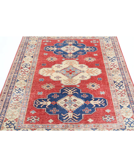 Kazak 4' 11" X 5' 11" Hand Knotted Wool Rug 4' 11" X 5' 11" (150 X 180) / Red / Wool