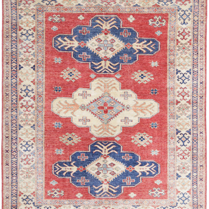 Kazak 4' 11" X 5' 11" Hand Knotted Wool Rug 4' 11" X 5' 11" (150 X 180) / Red / Wool