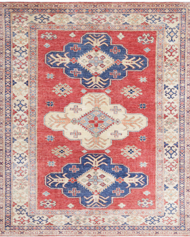 Kazak 4' 11" X 5' 11" Hand Knotted Wool Rug 4' 11" X 5' 11" (150 X 180) / Red / Wool