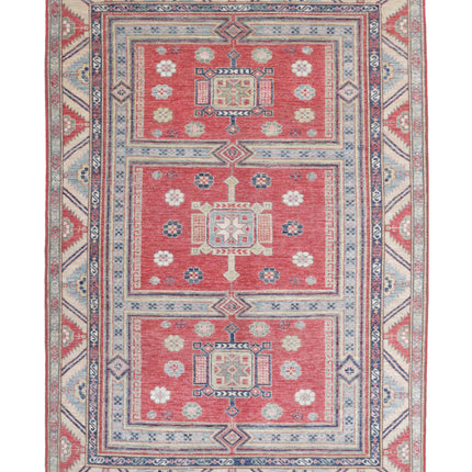 Kazak 4' 7" X 6' 9" Hand Knotted Wool Rug 4' 7" X 6' 9" (140 X 206) / Red / Wool