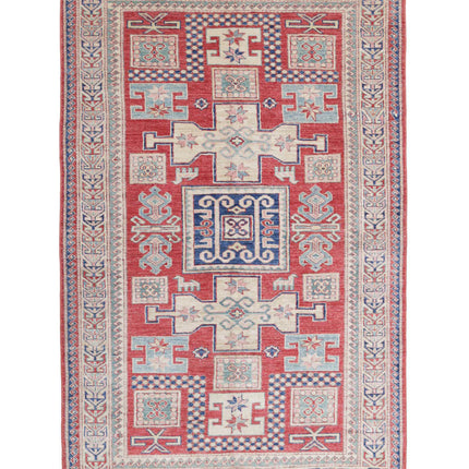 Kazak 4' 1" X 6' 7" Hand Knotted Wool Rug 4' 1" X 6' 7" (124 X 201) / Red / Wool