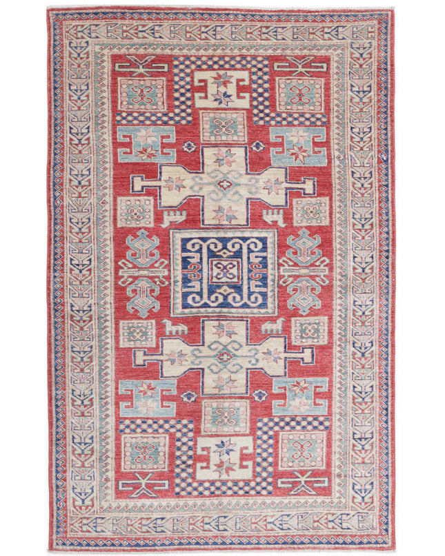 Kazak 4' 1" X 6' 7" Hand Knotted Wool Rug 4' 1" X 6' 7" (124 X 201) / Red / Wool