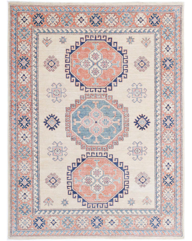 Kazak 4' 10" X 6' 8" Hand Knotted Wool Rug 4' 10" X 6' 8" (147 X 203) / Ivory / Wool