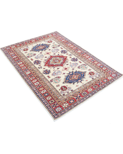 Kazak 4' 0" X 5' 5" Hand Knotted Wool Rug 4' 0" X 5' 5" (122 X 165) / Ivory / Wool