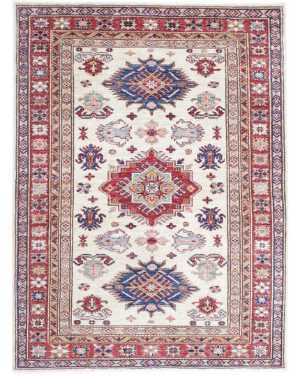 Kazak 4' 0" X 5' 5" Hand Knotted Wool Rug 4' 0" X 5' 5" (122 X 165) / Ivory / Wool