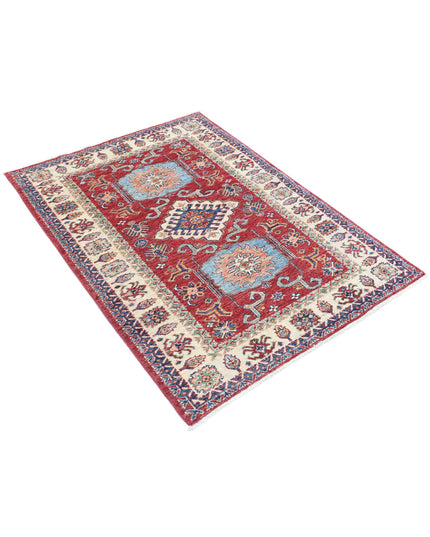 Kazak 3' 6" X 4' 9" Hand Knotted Wool Rug 3' 6" X 4' 9" (107 X 145) / Red / Wool