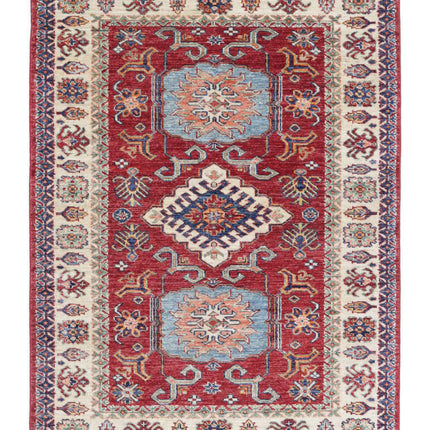 Kazak 3' 6" X 4' 9" Hand Knotted Wool Rug 3' 6" X 4' 9" (107 X 145) / Red / Wool