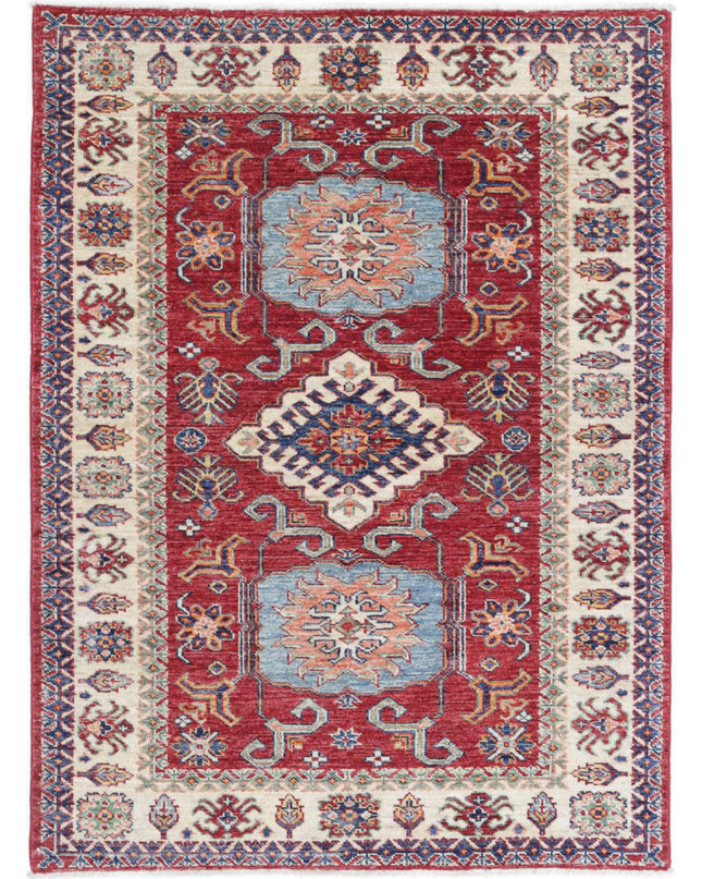 Kazak 3' 6" X 4' 9" Hand Knotted Wool Rug 3' 6" X 4' 9" (107 X 145) / Red / Wool