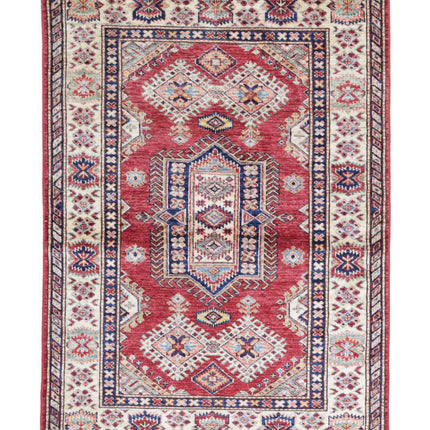 Kazak 3' 5" X 5' 2" Hand Knotted Wool Rug 3' 5" X 5' 2" (104 X 158) / Red / Wool