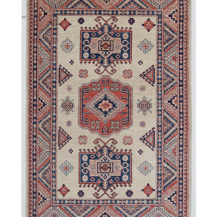 Kazak 4' 11" X 7' 3" Hand Knotted Wool Rug 4' 11" X 7' 3" (150 X 221) / Ivory / Wool