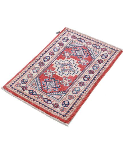 Kazak 1' 9" X 2' 9" Hand Knotted Wool Rug 1' 9" X 2' 9" (53 X 84) / Red / Wool