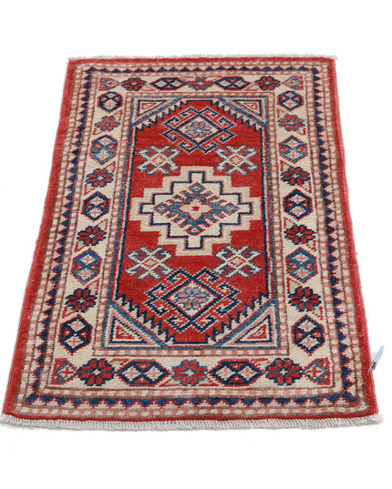 Kazak 1' 9" X 2' 9" Hand Knotted Wool Rug 1' 9" X 2' 9" (53 X 84) / Red / Wool