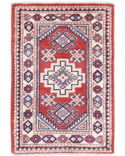 Kazak 1' 9" X 2' 9" Hand Knotted Wool Rug 1' 9" X 2' 9" (53 X 84) / Red / Wool
