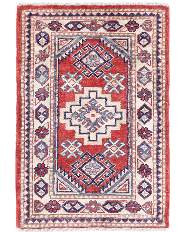 Kazak 1' 9" X 2' 9" Hand Knotted Wool Rug 1' 9" X 2' 9" (53 X 84) / Red / Wool