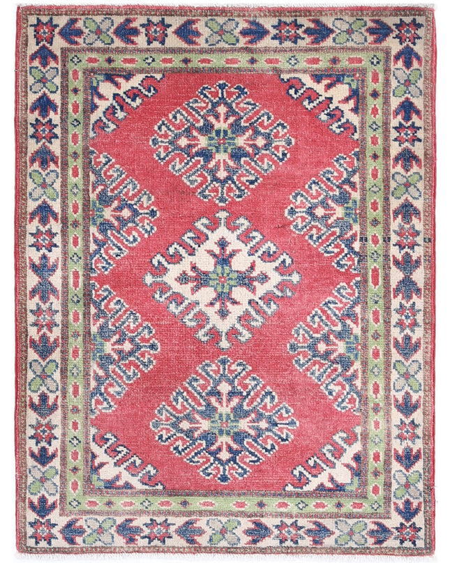 Kazak 2' 0" X 2' 8" Hand Knotted Wool Rug 2' 0" X 2' 8" (61 X 81) / Red / Wool