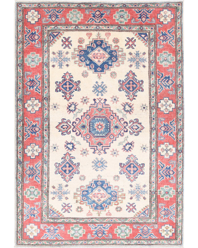 Kazak 3' 3" X 4' 8" Hand Knotted Wool Rug 3' 3" X 4' 8" (99 X 142) / Ivory / Wool