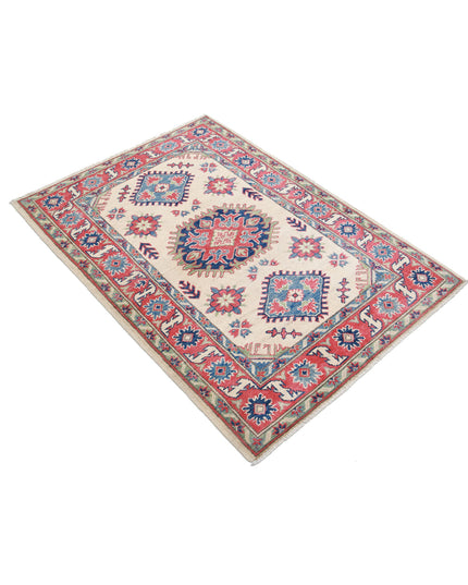 Kazak 3' 4" X 4' 8" Hand Knotted Wool Rug 3' 4" X 4' 8" (101 X 142) / Ivory / Wool