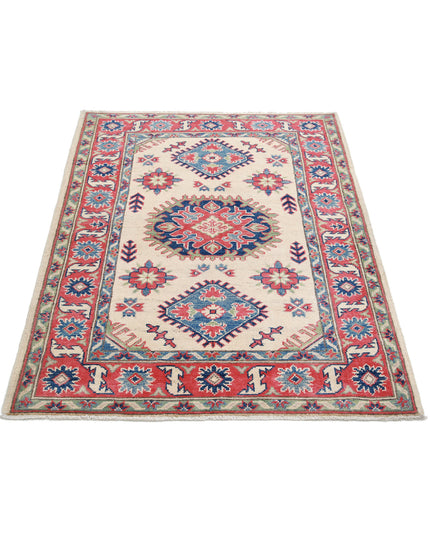 Kazak 3' 4" X 4' 8" Hand Knotted Wool Rug 3' 4" X 4' 8" (101 X 142) / Ivory / Wool