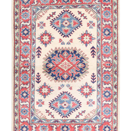Kazak 3' 4" X 4' 8" Hand Knotted Wool Rug 3' 4" X 4' 8" (101 X 142) / Ivory / Wool
