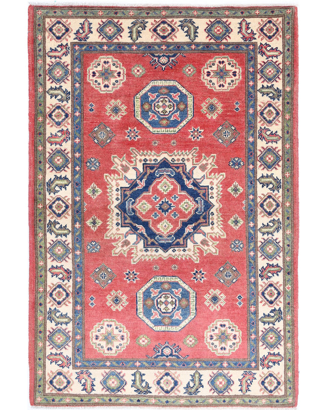 Kazak 3' 3" X 4' 10" Hand Knotted Wool Rug 3' 3" X 4' 10" (99 X 147) / Red / Wool
