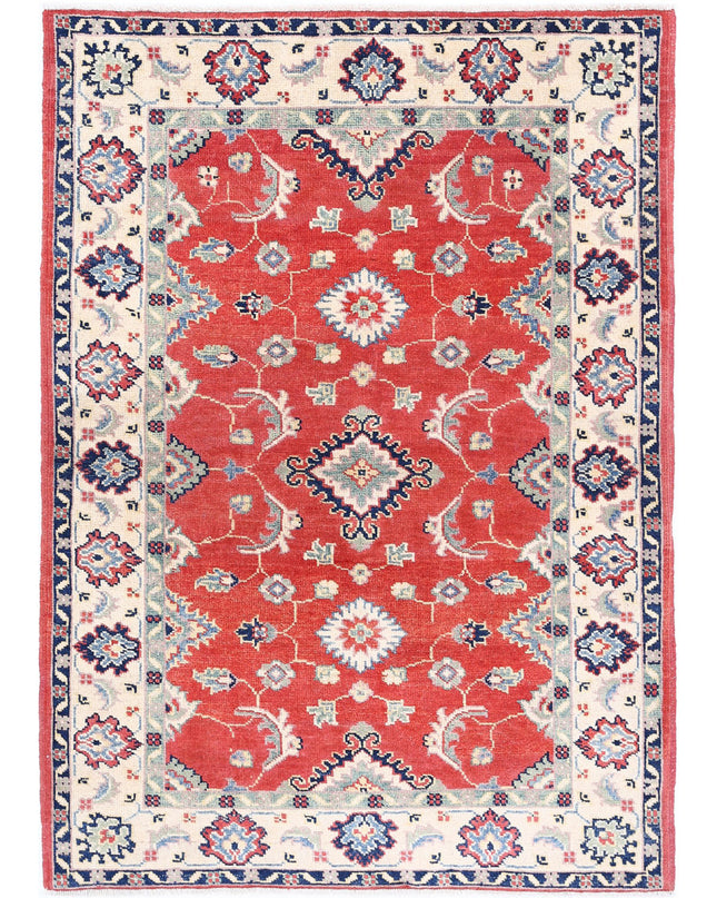 Kazak 3' 2" X 4' 7" Hand Knotted Wool Rug 3' 2" X 4' 7" (97 X 140) / Red / Wool
