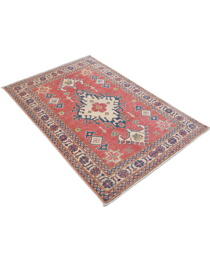 Kazak 3' 2" X 4' 8" Hand Knotted Wool Rug 3' 2" X 4' 8" (97 X 142) / Red / Wool