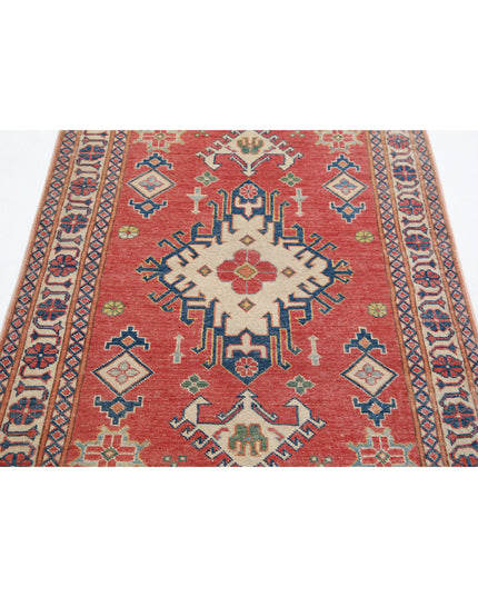 Kazak 3' 2" X 4' 8" Hand Knotted Wool Rug 3' 2" X 4' 8" (97 X 142) / Red / Wool