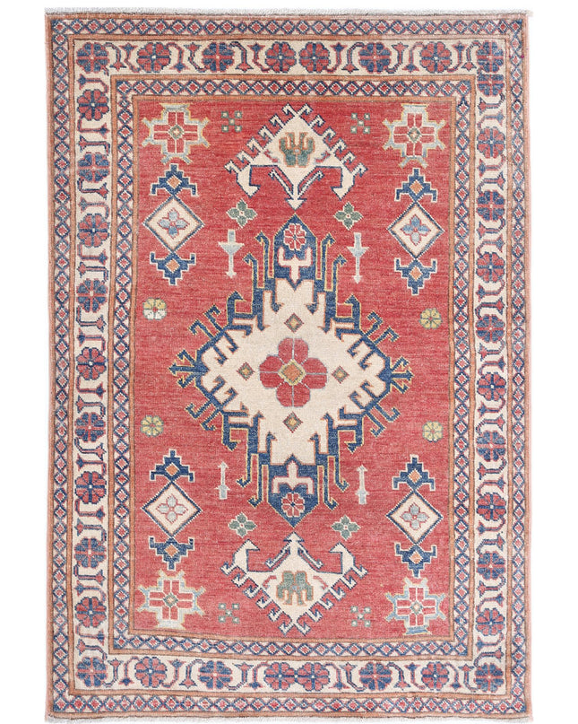 Kazak 3' 2" X 4' 8" Hand Knotted Wool Rug 3' 2" X 4' 8" (97 X 142) / Red / Wool