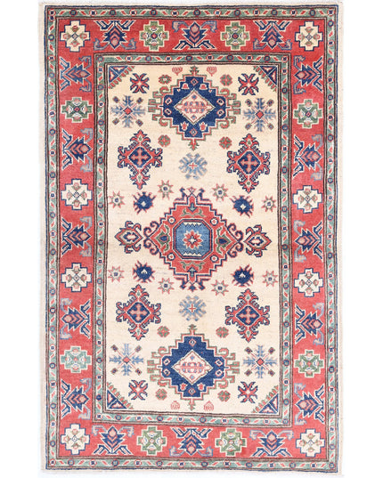 Kazak 3' 1" X 4' 10" Hand Knotted Wool Rug 3' 1" X 4' 10" (94 X 147) / Ivory / Wool