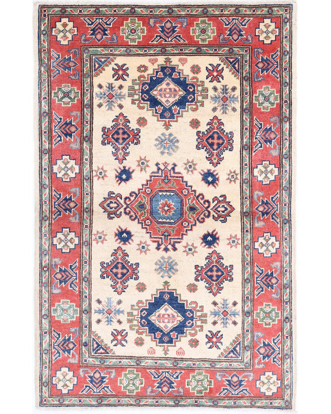 Kazak 3' 1" X 4' 10" Hand Knotted Wool Rug 3' 1" X 4' 10" (94 X 147) / Ivory / Wool