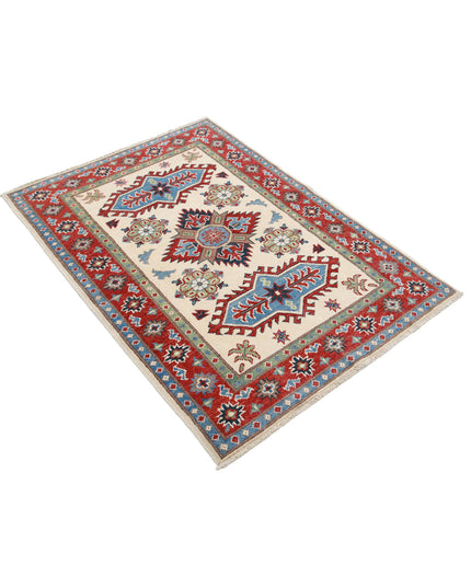 Kazak 3' 4" X 4' 10" Hand Knotted Wool Rug 3' 4" X 4' 10" (101 X 147) / Ivory / Wool