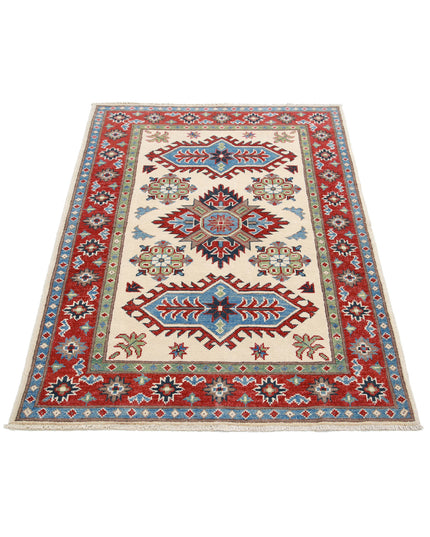 Kazak 3' 4" X 4' 10" Hand Knotted Wool Rug 3' 4" X 4' 10" (101 X 147) / Ivory / Wool