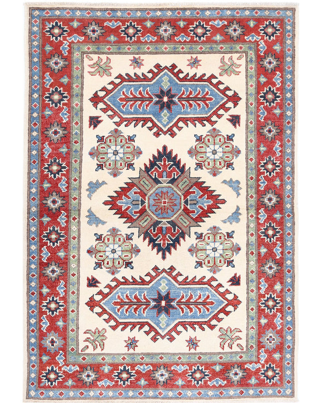 Kazak 3' 4" X 4' 10" Hand Knotted Wool Rug 3' 4" X 4' 10" (101 X 147) / Ivory / Wool