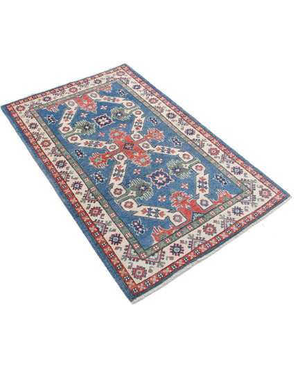 Kazak 3' 0" X 5' 0" Hand Knotted Wool Rug 3' 0" X 5' 0" (91 X 152) / Blue / Wool