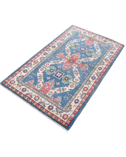 Kazak 3' 0" X 5' 0" Hand Knotted Wool Rug 3' 0" X 5' 0" (91 X 152) / Blue / Wool