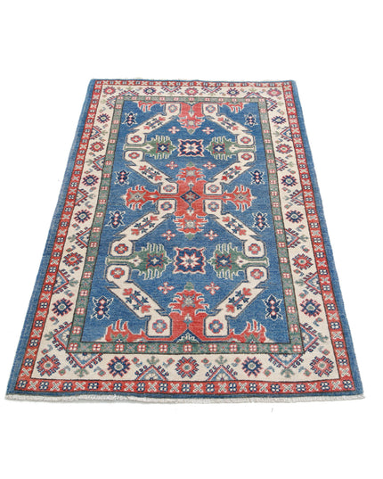 Kazak 3' 0" X 5' 0" Hand Knotted Wool Rug 3' 0" X 5' 0" (91 X 152) / Blue / Wool