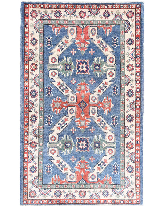 Kazak 3' 0" X 5' 0" Hand Knotted Wool Rug 3' 0" X 5' 0" (91 X 152) / Blue / Wool