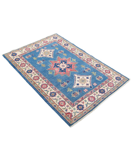 Kazak 3' 2" X 4' 9" Hand Knotted Wool Rug 3' 2" X 4' 9" (97 X 145) / Blue / Wool