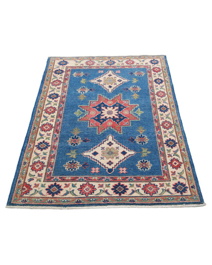 Kazak 3' 2" X 4' 9" Hand Knotted Wool Rug 3' 2" X 4' 9" (97 X 145) / Blue / Wool