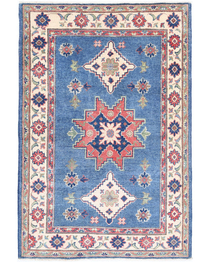 Kazak 3' 2" X 4' 9" Hand Knotted Wool Rug 3' 2" X 4' 9" (97 X 145) / Blue / Wool