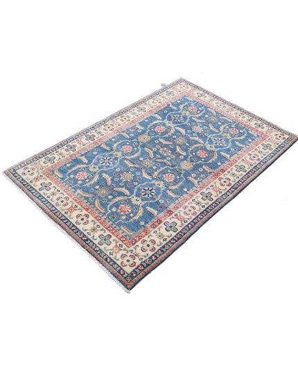 Kazak 3' 2" X 4' 9" Hand Knotted Wool Rug 3' 2" X 4' 9" (97 X 145) / Blue / Wool