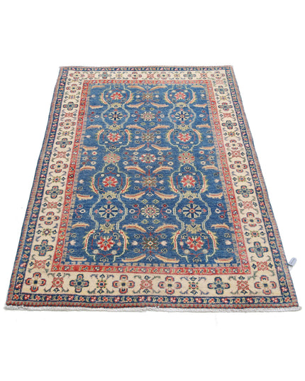 Kazak 3' 2" X 4' 9" Hand Knotted Wool Rug 3' 2" X 4' 9" (97 X 145) / Blue / Wool