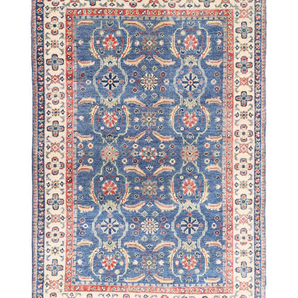 Kazak 3' 2" X 4' 9" Hand Knotted Wool Rug 3' 2" X 4' 9" (97 X 145) / Blue / Wool