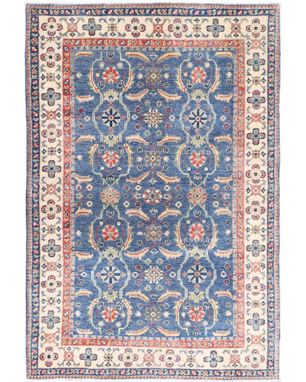 Kazak 3' 2" X 4' 9" Hand Knotted Wool Rug 3' 2" X 4' 9" (97 X 145) / Blue / Wool