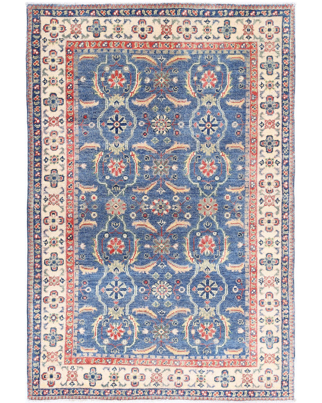 Kazak 3' 2" X 4' 9" Hand Knotted Wool Rug 3' 2" X 4' 9" (97 X 145) / Blue / Wool