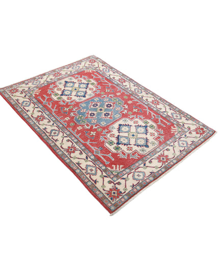 Kazak 3' 6" X 4' 11" Hand Knotted Wool Rug 3' 6" X 4' 11" (107 X 150) / Red / Wool
