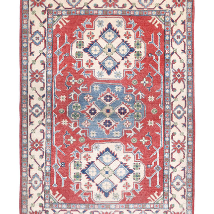 Kazak 3' 6" X 4' 11" Hand Knotted Wool Rug 3' 6" X 4' 11" (107 X 150) / Red / Wool