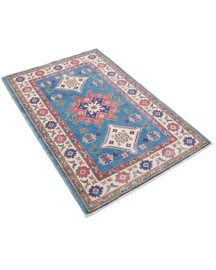 Kazak 3' 2" X 4' 10" Hand Knotted Wool Rug 3' 2" X 4' 10" (97 X 147) / Blue / Wool